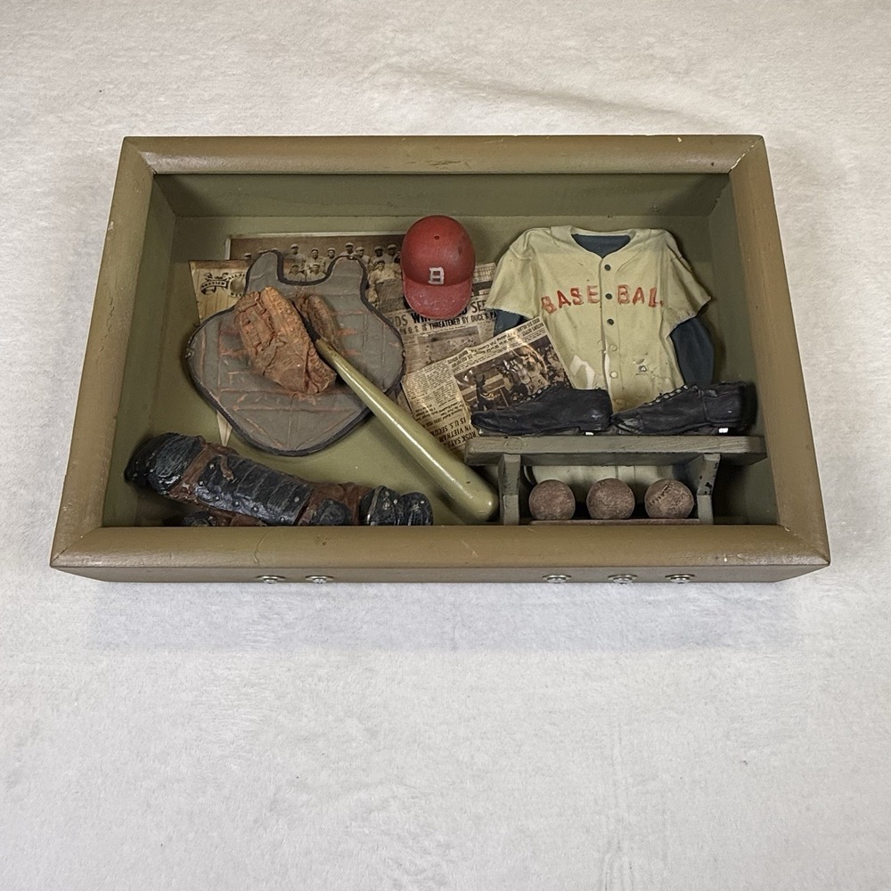 Vintage Baseball Memorabilia 3D Shadow Box Wall Decor 8x12 Sports Man Cave Art